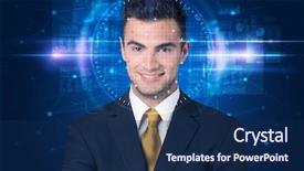  Presentation with facial recognition - Presentation theme featuring system young man on blue background and a  colored foreground
