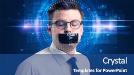  Presentation with facial recognition - Colorful slide set enhanced with system young man on blue backdrop and a  colored foreground