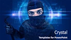  Presentation with facial recognition - Presentation design featuring system young man on blue background and a navy blue colored foreground