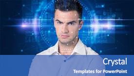  Presentation with facial recognition - Slides consisting of system young man on blue background and a teal colored foreground