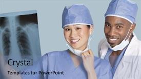  Presentation with report - Amazing PPT theme having systeme respiratoire - portrait of happy surgeons holding backdrop and a teal colored foreground