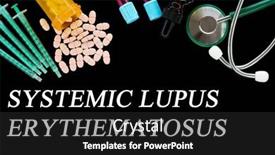  Presentation with medical pills - Slide deck having systemic-lupus-erythematosus-text background and a dark gray colored foreground