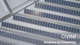  Presentation with solar power plant vpp - Presentation having systems down - solar panel plant on roof background and a gray colored foreground