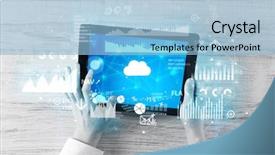  Presentation with management report system: mrs - PPT layouts with systems map - hand holding tablet and checking background and a light blue colored foreground