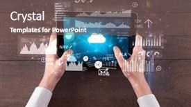  Presentation with cloud computing - Beautiful slide set featuring systems map - hand holding tablet and checking backdrop and a gray colored foreground