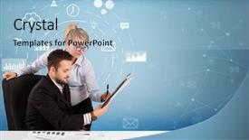  Presentation with operations business review - Cool new PPT theme with systems thinking - young business person with operational backdrop and a light blue colored foreground