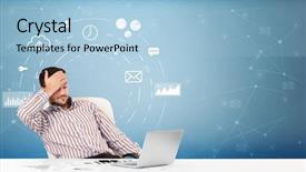  Presentation with concept - Beautiful slide set featuring systems thinking - young business person with operational backdrop and a light blue colored foreground