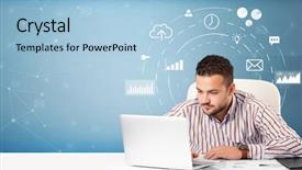  Presentation with operations business review - Slide deck having systems thinking - young business person with operational background and a light blue colored foreground