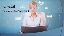  Presentation with concept - Presentation design having systems thinking - young business person with operational background and a light blue colored foreground