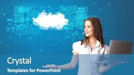  Presentation with cloud technology - PPT layouts having systems thinking - young smiling person presenting cloud background and a teal colored foreground