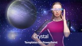  Presentation with futuristic glasses - PPT theme enhanced with systems transmit - space future technology and people background and a navy blue colored foreground