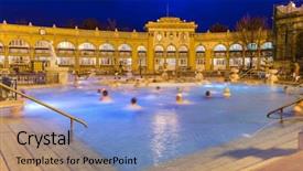  Presentation with budapest - PPT theme consisting of szechnyi thermal bath spa background and a light blue colored foreground