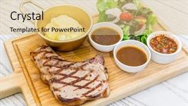  Presentation with bone marrow stem cells - PPT theme featuring t-bone beef steak serve background and a yellow colored foreground