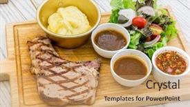  Presentation with bone marrow stem cells - Audience pleasing PPT layouts consisting of t-bone beef steak serve backdrop and a coral colored foreground