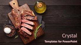  Presentation with bone - Amazing PPT theme having t-bone-grilled-beef-steak backdrop and a wine colored foreground