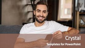  Presentation with living room - Presentation design enhanced with t cell - photo of positive man 30s background and a violet colored foreground