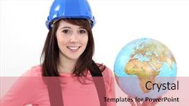  Presentation with globe award - Cool new PPT theme with t distribution - woman with globe backdrop and a  colored foreground