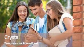  Presentation with students - Beautiful PPT layouts featuring t l phonie - happy students with phones outdoors backdrop and a coral colored foreground