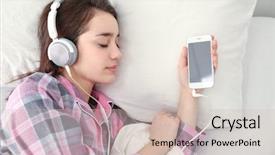  Presentation with music brass - Colorful presentation enhanced with t l phonie - young woman listening to music backdrop and a  colored foreground