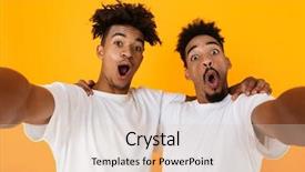  Presentation with cosmic african - Audience pleasing PPT layouts consisting of two joyful male african friends backdrop and a lemonade colored foreground