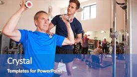  Presentation with trainer - PPT layouts with t p - senior man exercising with weights background and a teal colored foreground