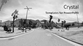  Presentation with black road - Beautiful slide set featuring t rex - dinosaur road side attraction backdrop and a light gray colored foreground