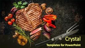  Presentation with bone - Audience pleasing presentation theme consisting of t serve - beef t-bone steak with grilled backdrop and a wine colored foreground