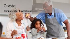  Presentation with grandparents - Audience pleasing presentation design consisting of t serve - grandparents in kitchen with granddaughter backdrop and a light gray colored foreground