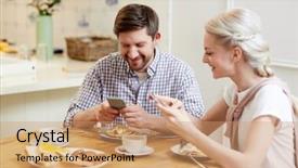  Presentation with young happy couple - Cool new slides with t serve - happy young couple sitting backdrop and a coral colored foreground