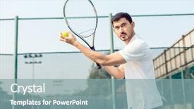  Presentation with tennis - PPT theme with t serve - portrait of determined tennis player background and a mint green colored foreground