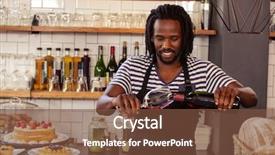  Presentation with coffee shop - Cool new PPT theme with t serve - smiling hipster employee filling glass backdrop and a  colored foreground