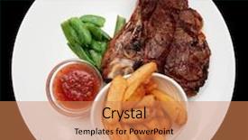 Presentation with hot sauce - PPT layouts featuring t serve - steak with french fries background and a coral colored foreground