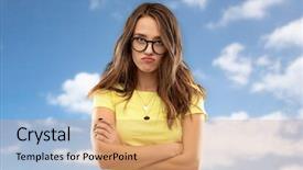  Presentation with teenage girl - Audience pleasing slides consisting of t-shirt and glasses pout backdrop and a coral colored foreground