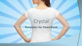  Presentation with blue design - Presentation theme featuring t-shirt design advertisement and people concept - woman in blank white t-shirt over blue burst rays background from back background and a sky blue colored foreground