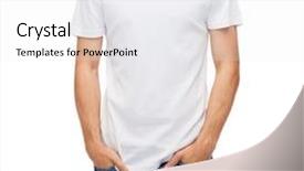  Presentation with t shirt on hanger design - Cool new slide set with t-shirt design and people backdrop and a sky blue colored foreground