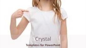  Presentation with girl design - Audience pleasing slide set consisting of t-shirt design concept - smiling little girl in blank white t-shirt pointing at herself backdrop and a lemonade colored foreground