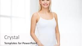  Presentation with tank - Beautiful PPT theme featuring t-shirt design concept - smiling woman in blank white tank top backdrop and a white colored foreground