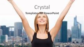  Presentation with tank - Slide set enhanced with t-shirt design happy people concept - smiling woman in blank black tank top showing thumbs up background and a sky blue colored foreground