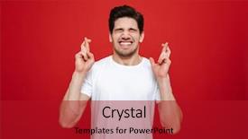  Presentation with good luck - PPT layouts having t-shirt holding fingers cross background and a crimson colored foreground