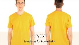  Presentation with young - Cool new slide set with t-shirt on young man backdrop and a yellow colored foreground