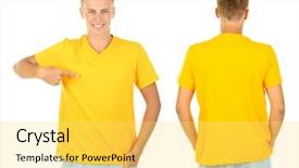 Presentation with one young man exercising handball - Beautiful slide deck featuring t-shirt on young man backdrop and a yellow colored foreground