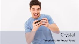  Presentation with smartphone - Slides consisting of t-shirt playing online game background and a light blue colored foreground