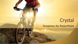  Presentation with cyclist mountains - Presentation design enhanced with t-shirt riding the bike background and a yellow colored foreground