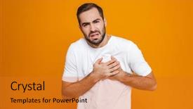  Presentation with pain - PPT layouts having t-shirt touching his heart background and a gold colored foreground