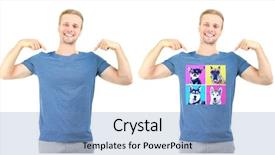  Presentation with design - Slides consisting of t-shirt with print background and a teal colored foreground