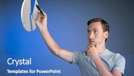  Presentation with pie chart - Cool new slide deck with t-shirt working with pie backdrop and a teal colored foreground