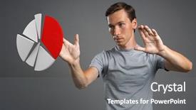  Presentation with pie chart - Presentation design consisting of t-shirt working with pie background and a gray colored foreground