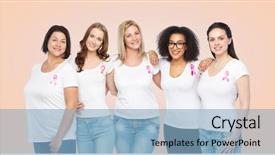  Presentation with pink ribbon breast awareness - PPT layouts featuring t-shirts with pink breast background and a light blue colored foreground