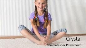  Presentation with smiling little girl - PPT theme having t-short engaged in fitness background and a coral colored foreground