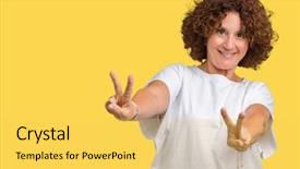  Presentation with middle ages - Slide deck having t v - beautiful middle ager senior woman background and a  colored foreground